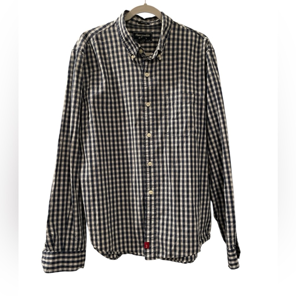 Abercrombie & Fitch Men’s Long Sleeve Button Down Navy/White Plaid Size XL